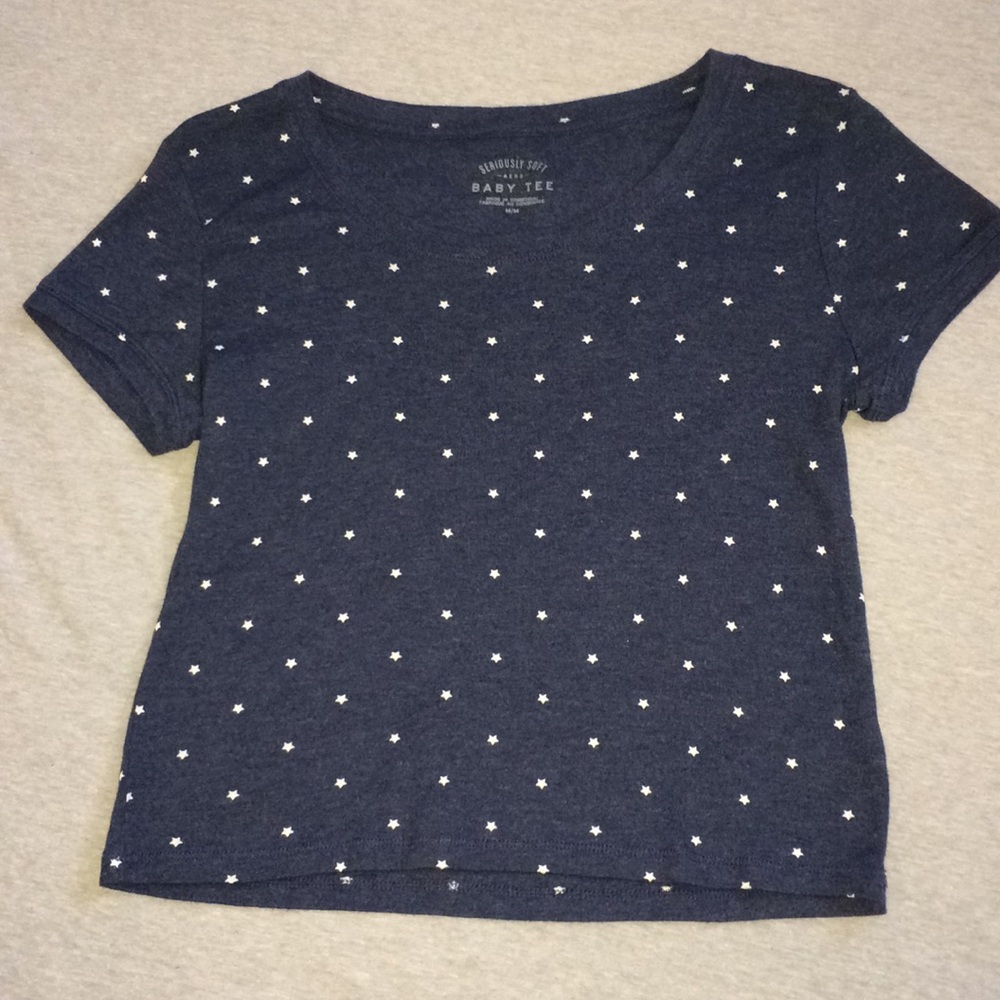 Blue with white stars “Baby Tee” (crop top)